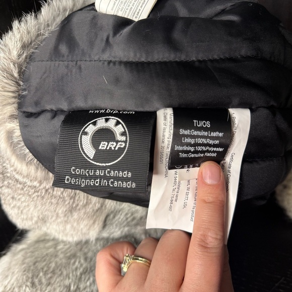 Ski-Doo Rabbit Fur Trapper Hat | Genuine Leather Aviator Bomber Style | BRP 2015 - Picture 7 of 8